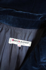 1970s Yves Saint Laurent Blue Velvet Coat