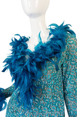 1960s Blue Metallic Thread on Net Feather Dress