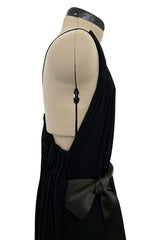 Fabulous Late 1970s James Galanos Intricate Flute Pleated Black Silk Jersey One Shoulder Dress