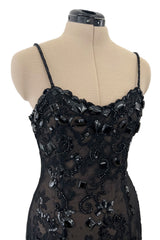 Superb 1970s Christian Dior by Marc Bohan Demi-Couture Net Lace Dress w Elaborate Beading