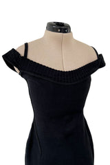 Documented Spring 1992 Azzedine Alaia Black Bodyt Hugging Knit Off Shoulder