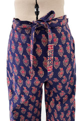 Fantastic 1970s Bill Blass Wrap & Tie Indian Cotton Pants w Red & Gold Print