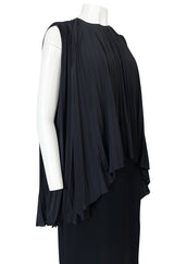 1990s Christian Dior Chic Black Sheath Dress w Pleated Cape Overley