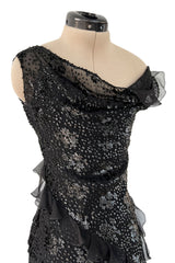Mid-2000s Christian Dior by John Galliano Metallic Eyelash Lame Bias Cut Silk Chiffon Dress