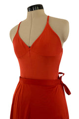 Original 1987 Danskins Deep Rust Coloured Stretch Jersey Bodysuit & Wrap Skirt