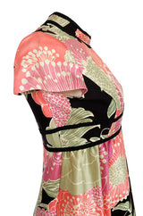 Late 1960s Malcolm Starr Prettiest Huge Pastel Floral Print Silk Dress