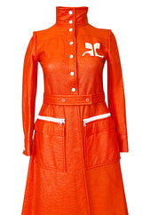 Iconic 1960s Andres Courreges Bright Orange  & White Vinyl Coat or Dress