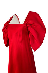 1979 Stavropoulos Deep Red Silk Full Length Dress w Pouf Sleeves