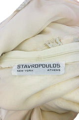 1970s Stavropoulos Gold Metallic & Ivory Lace One Shoulder Dress