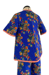 Rare 1971 Marion Foale and Sally Tuffin Blue Floral & Red Checked Pant Jacket & Hat Set
