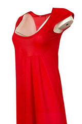 1970s John Kloss Red Nylon Jersey Asymmetrical Lingerie Dress