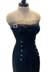 Sexy Spring 2001 Christian Dior by John Galliano Strapless Blue Dress w Leg Garter Strap