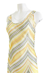 1990s Christian Dior by John Galliano Chevron Stripe Yellow Bias Cut Silk Chiffon Dress
