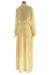 Spring 1976 Christian Dior by Marc Bohan Couture Metallic Gold Striped Silk Chiffon Dress & Jacket