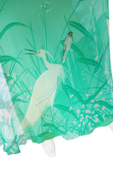 1970s Hanae Mori Silk Chiffon Bird Caftan