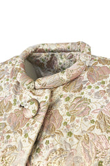 1960s Unlabeled Pink & Gold Metallic Silk Brocade Maxi Coat