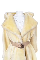 Incredible 1980s Thierry Mugler Cinched Waist Faux Fur Hooded Coat