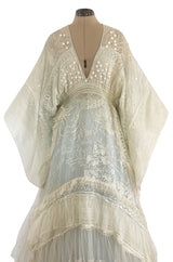 Important 1972 Zandra Rhodes Hand Painted 'Butterfly' Kimono Sleeve Dress w Lily Print & Original Petticoat