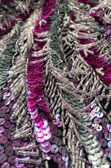 1984 Halston Deep Pink & Silver Densely Sequinned & Heavily Beaded Top w Wide Neckline