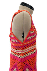 Prettiest Resort 2012 Christian Dior Hand Crocheted Pink & Orange Geometric Halter Dress
