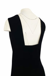 1980s Unlabeled Chanel Haute Couture Black Velvet Tabard w Silk Chiffon & Lace Under Skirt
