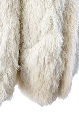 1970s Crissa Cotique France Light Ivory Faux Fur Alternative String Coat Jacket
