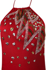1970s Stephen Burrows Red Jersey Hand Beaded & Sequin Jersey Dress
