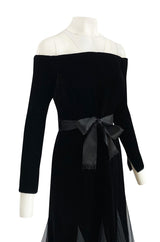 Exquisite Fall 2000 Yves Saint Laurent Haute Couture Velvet Dress w Net Inset Panels