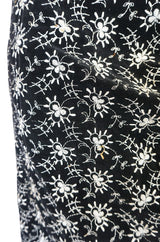 Late 1940s Hand Embroidered Black Velvet Fitted Dress