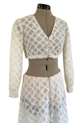 1960s Saks Fifth Avenue Ivory Lace Wide Legged Crop Pant & Matching Crop Top