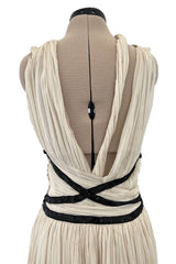 Spring 2012 Christian Dior Runway Ivory Silk Chiffon Dress w Black Beaded Bow Detail