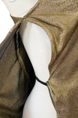 Important 1976 Halston Couture One Shoulder Gold Metallic Lame Sarong Dress