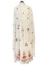 Exceptional 1960s Hand Sequinned Indian Silk Gauze Dress w Matching Veil or Shaw