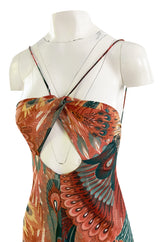 Documented 1976 John Kloss Feather Printed Front Cut Out Nylon Jersey Dress