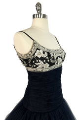 1980s Bellville Sassoon Appliqued Bodice & Princess Skirted Tulle Dress