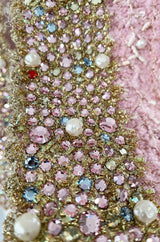 Stunning 1970s Adolfo Pale Pink Beaded Pearl, Rhinestone & Gold Jacket