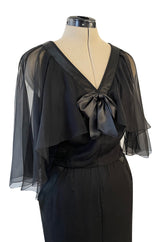 First RTW Collection Fall 1983 Chanel by Karl Lagerfeld Black Caped Bodice Silk Chiffon Dress