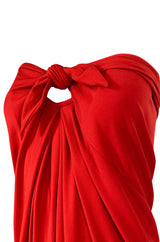Iconic c1976 Halston Strapless Tie Front Sarong Red Jersey Dress