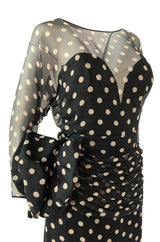 1980s Vicky Tiel Backless Dotted Silk Chiffon Fitted Mini Dress