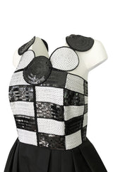 1980s Louis Feraud Graphic Dot & Block Sequin Bubble Skirt Dress