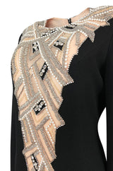 1960s Mr Blackwell Custom Label Crystal, Bead and Pearl Illusion Dress