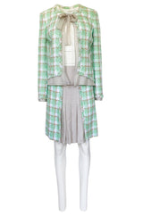 2004 Chanel Cruise Documented Mint Green Boucle & Silk Chiffon Suit