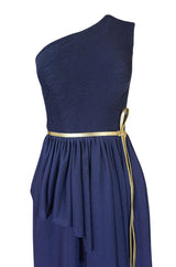 Museum Held 1975 Hubert de Givenchy Haute Couture One Shoulder Silk Dress w Matching Cape