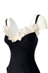 Runway Spring 1997 Thierry Mugler Fitted Black Dress w Extravagant Ruffled Silk Bodice