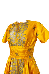 1953 Traina-Norell Metallic Gold Thread Hand Embroidered Couture Dress