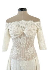 Incredible 2012 Alexander McQueen Ivory Lace Corseted Wedding Dress w High Front and Trained Back