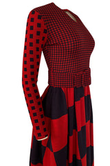 Documented 1971 Rudi Gernreich Red & Navy Check Dress w Belt