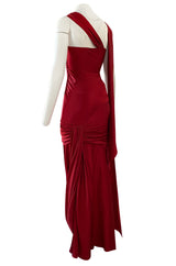 Early 2000s Dior Christian Dior by John Galliano Deep Red Satin Finish Bias Cut Dress w Extended Panel
