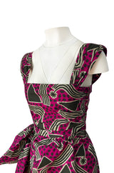 Resort 1983 Yves Saint Laurent Printed Cotton Hip Swag Sarong Dress