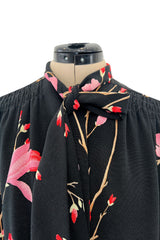 Wonderful 1980s Hanae Mori Vibrant Floral Print Silk Crepe Swing or Tent Jacket